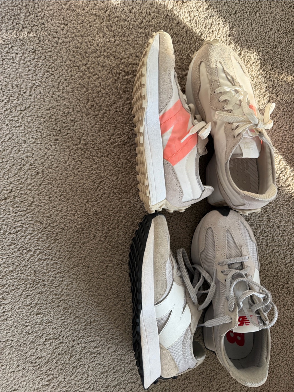 New Balance 327 sneakers lot of 2! Size 5.5 boys, 7 female w/extra laces gray wh - Picture 9 of 15
